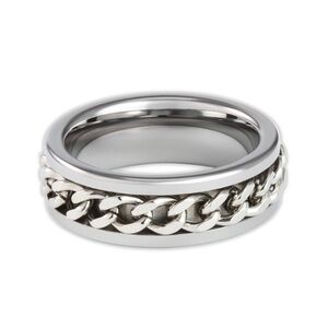 NEW Prague Polished Titanium Curb Chain Spinner Ring - Size 13